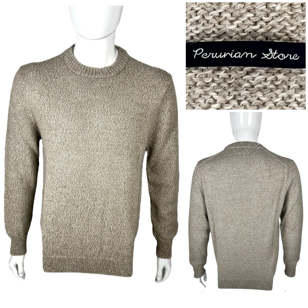 Peruvian Store Mens Large Pullover Sweater Brown Beige Soft Alpaca Made Peru EUC